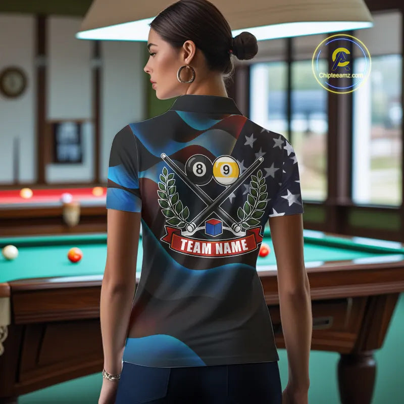 Personalized American Flag 8 Ball & 9 Ball Billiard Shirt For Women, Patriotic Pool Team Jersey TDM5657