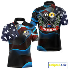 Load image into Gallery viewer, Personalized American Flag 8 Ball &amp; 9 Ball Billiard Shirt For Men, Patriotic Pool Team Jersey TDM5657