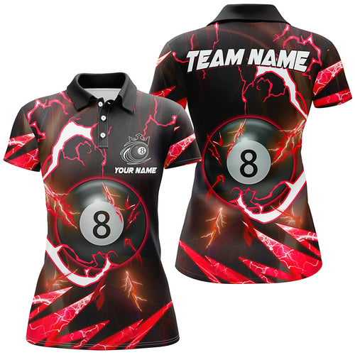 Personalized Red 8 Ball Pool Thunder Lighting Polo Shirts For Women Custom Billiard Team Shirts TDM1054