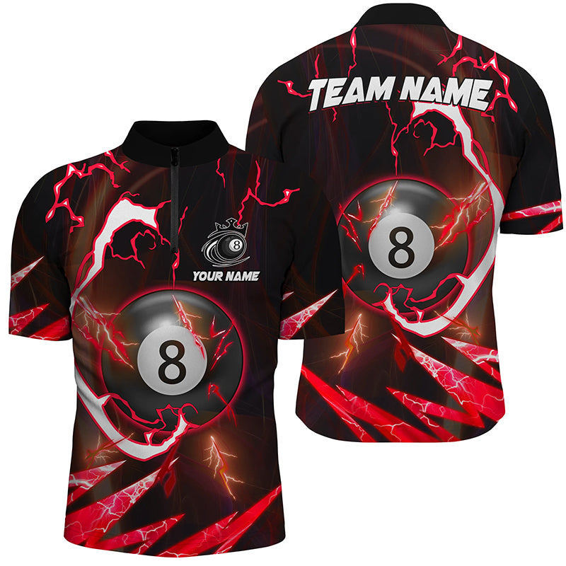 Customized Red 8 Ball Pool Thunder Lighting Men Quarter-Zip Shirts, 8 Ball Billiard Shirts TDM1054