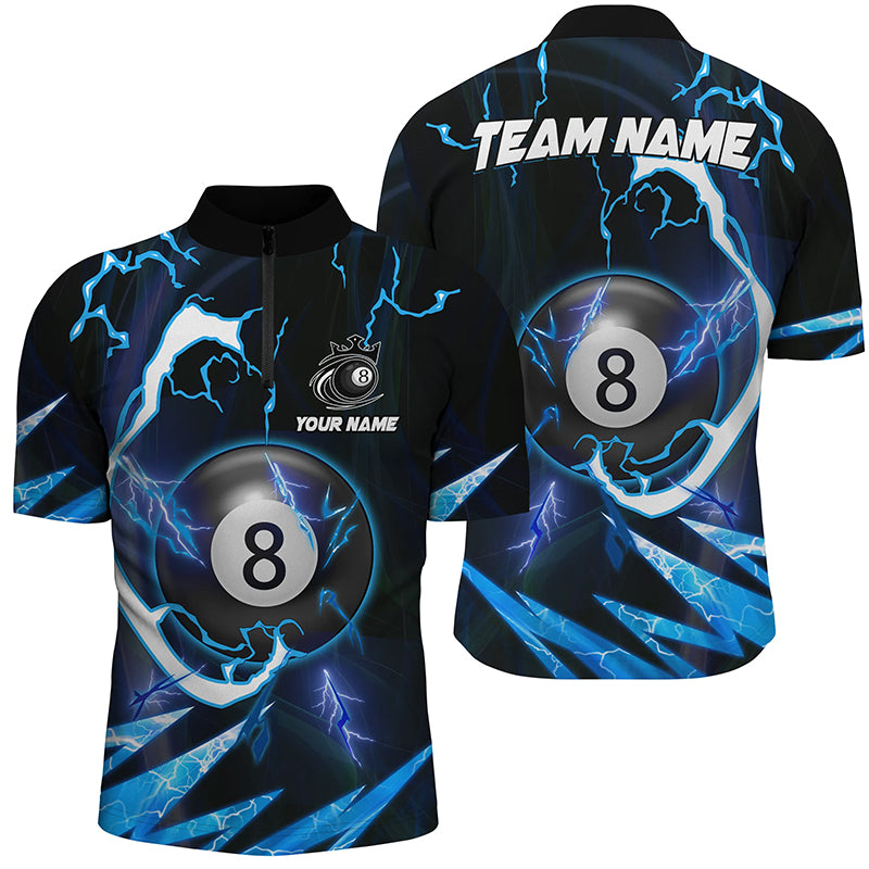 Customized Blue 8 Ball Pool Thunder Lighting Men Quarter-Zip Shirt, 8 Ball Billiard Shirts TDM1055