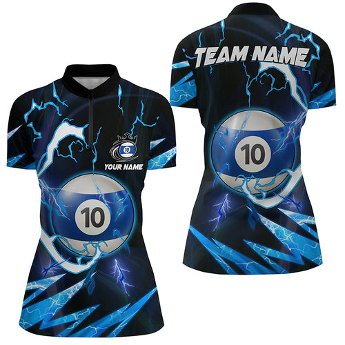 Customized Blue 10 Ball Pool Thunder Lighting Women Quarter-Zip Shirt 8 Ball Billiard Shirts TDM1056