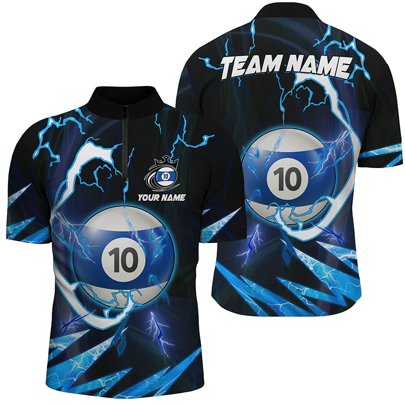 Customized Blue 10 Ball Pool Thunder Lighting Men Quarter-Zip Shirt 8 Ball Billiard Shirts TDM1056