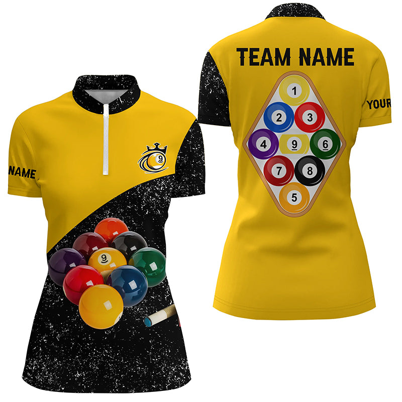 Customized 9 Ball Pool Black Grunge Women Quarter-Zip Shirt 3D Billiard Balls Jerseys Shirts TDM1062