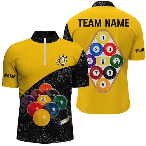 Customized 9 Ball Pool Black Grunge Men Quarter-Zip Shirt 3D Billiard Balls Jerseys Shirts TDM1062