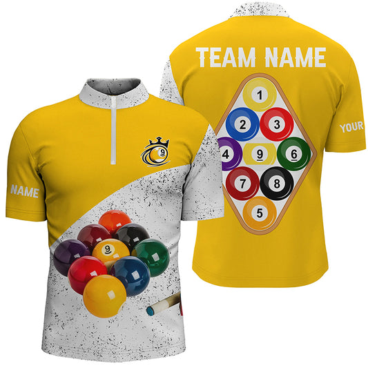 Customized 9 Ball Pool White Grunge Men Quarter-Zip Shirt 3D Billiard Balls Jerseys Shirts TDM1063