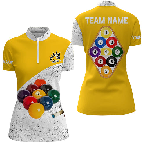 Customized 9 Ball Pool White Grunge Women Quarter-Zip Shirt 3D Billiard Balls Jerseys Shirts TDM1063