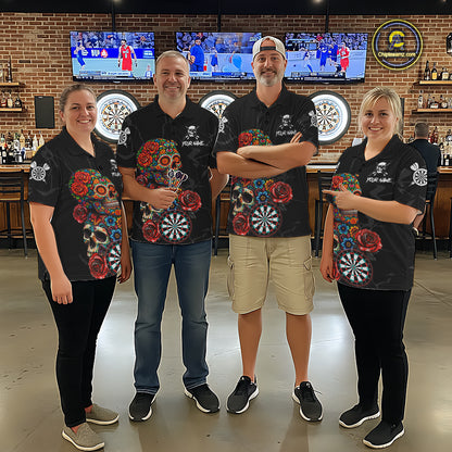 Personalized Colorful Sugar Skull Darts Shirt For Men Custom Darts Jersey Team Polo & Quarter Zip TDM6264