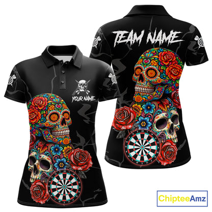 Personalized Colorful Sugar Skull Darts Shirt For Women Custom Darts Jersey Team Polo & Quarter Zip TDM6264