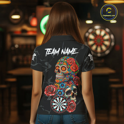 Personalized Colorful Sugar Skull Darts Shirt For Women Custom Darts Jersey Team Polo & Quarter Zip TDM6264