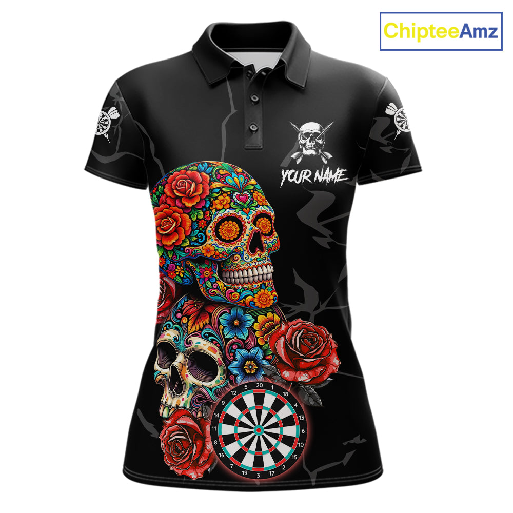 Personalized Colorful Sugar Skull Darts Shirt For Women Custom Darts Jersey Team Polo & Quarter Zip TDM6264