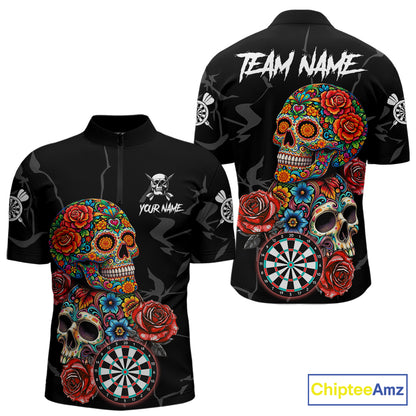 Personalized Colorful Sugar Skull Darts Shirt For Men Custom Darts Jersey Team Polo & Quarter Zip TDM6264