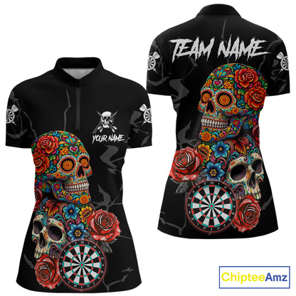 Personalized Colorful Sugar Skull Darts Shirt For Women Custom Darts Jersey Team Polo & Quarter Zip TDM6264