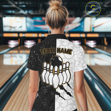 Load image into Gallery viewer, Custom Grunge Black White Bowling Shirt For Women, Bowling Tournament Team Shirt Polo &amp; 1/4 Zip TDM6271