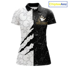 Load image into Gallery viewer, Custom Grunge Black White Bowling Shirt For Women, Bowling Tournament Team Shirt Polo &amp; 1/4 Zip TDM6271