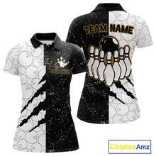 Load image into Gallery viewer, Custom Grunge Black White Bowling Shirt For Women, Bowling Tournament Team Shirt Polo &amp; 1/4 Zip TDM6271