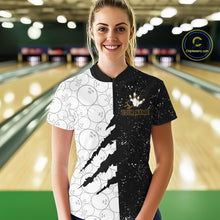 Load image into Gallery viewer, Custom Grunge Black White Bowling Shirt For Women, Bowling Tournament Team Shirt Polo &amp; 1/4 Zip TDM6271