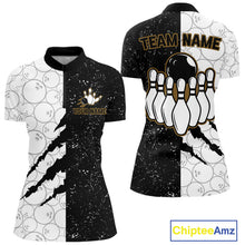 Load image into Gallery viewer, Custom Grunge Black White Bowling Shirt For Women, Bowling Tournament Team Shirt Polo &amp; 1/4 Zip TDM6271