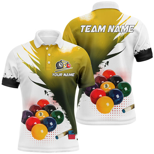 3D 9 Ball Pool Billiard Jerseys Men Polo & Quarter-Zip Shirts Custom Billiard Team Shirts |Yellow TDM2155