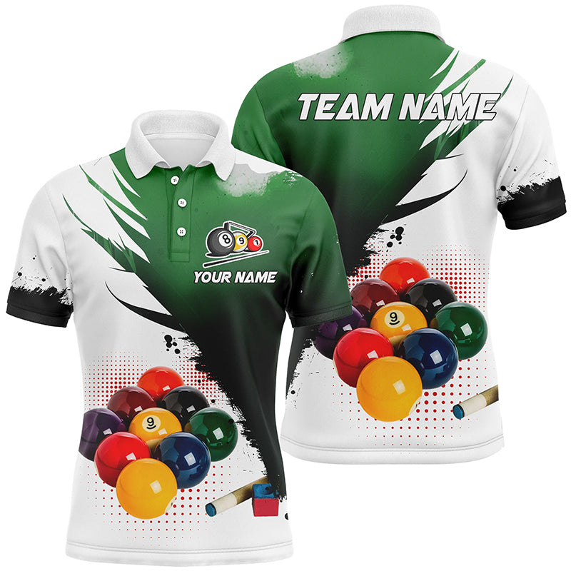 3D 9 Ball Pool Billiard Jerseys Men Polo & Quarter-Zip Shirts Custom Billiard Team Shirts |Green TDM2156