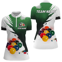 Load image into Gallery viewer, 3D 9 Ball Pool Billiard Jerseys Women Polo &amp; Quarter-Zip Shirts Custom Billiard Team Shirts |Green TDM2156