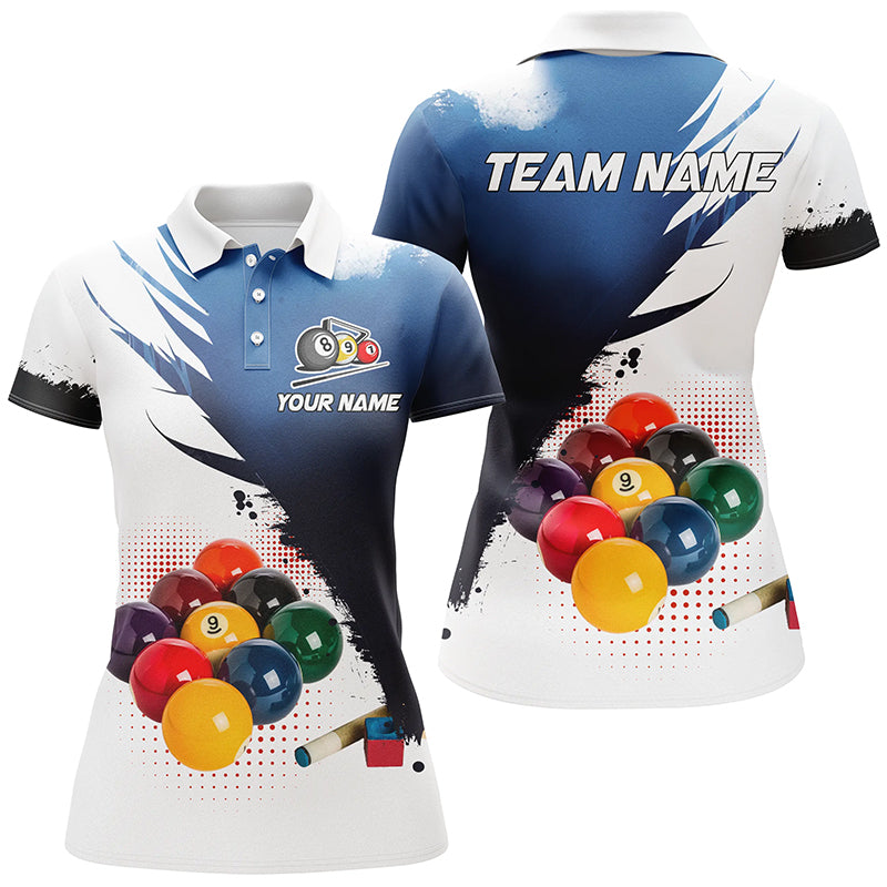 3D 9 Ball Pool Billiard Jerseys Women Polo & Quarter-Zip Shirts Custom Billiard Team Shirts |Blue TDM2157