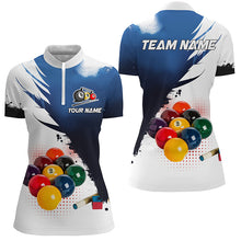 Load image into Gallery viewer, 3D 9 Ball Pool Billiard Jerseys Women Polo &amp; Quarter-Zip Shirts Custom Billiard Team Shirts |Blue TDM2157