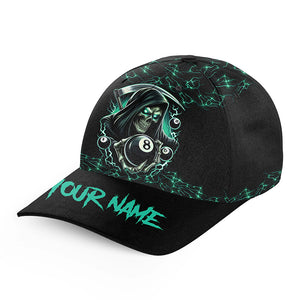 Turquoise Funny Death Skeleton3D Printed Billiard Caps Custom Name 8 Ball Pool Billiard Hats Gifts TDM2158