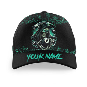 Turquoise Funny Death Skeleton3D Printed Billiard Caps Custom Name 8 Ball Pool Billiard Hats Gifts TDM2158