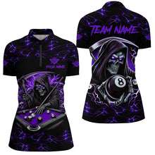 Load image into Gallery viewer, Purple Funny Death Skeleton 8 Ball Pool Women Billiard Shirts Custom Name Lightning Billiard Jerseys TDM2160