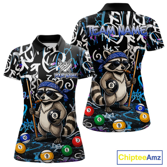 Colorful Graffiti Funny Raccoon 8 Ball Pool Billiard Shirt For Women Custom Billiard Team Jersey TDM7156
