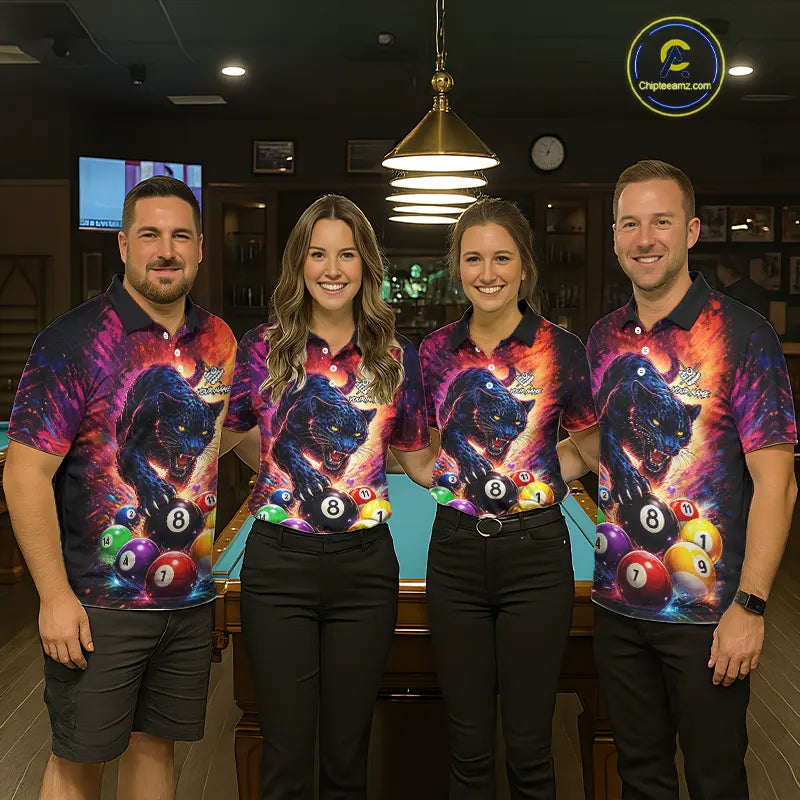 Colorful Billiard Balls Panther 8 Ball Pool Shirt For Women Custom Billiard Jersey Polo & 1/4 Zip TDM5669