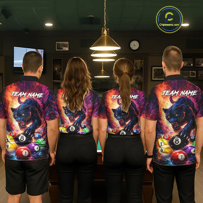 Colorful Billiard Balls Panther 8 Ball Pool Shirt For Women Custom Billiard Jersey Polo & 1/4 Zip TDM5669