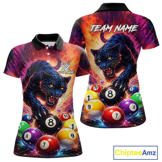 Colorful Billiard Balls Panther 8 Ball Pool Shirt For Women Custom Billiard Jersey Polo & 1/4 Zip TDM5669