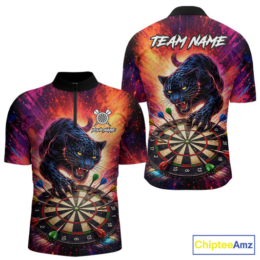 Personalized Colorful Panther Darts Shirt For Men Custom Darts Team Jersey Polo & Quarter Zip TDM5670