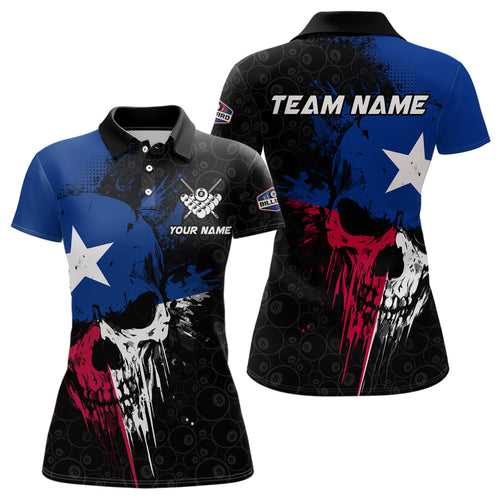 Texas Flag Grunge Skull 8 Ball Pattern Billiard Shirts For Women Custom Patriotic Billiard Jerseys TDM3205