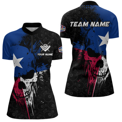 Texas Flag Grunge Skull 8 Ball Pattern Billiard Shirts For Women Custom Patriotic Billiard Jerseys TDM3205