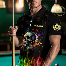 Load image into Gallery viewer, Funny Billiard Colorful Skull Personalized Men Polo Shirts, Custom Team Name Billiard Attire TDM1066