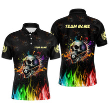 Load image into Gallery viewer, Funny Billiard Colorful Skull Personalized Men Polo Shirts, Custom Team Name Billiard Attire TDM1066