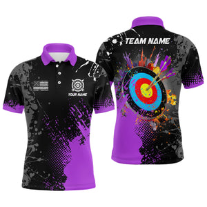 Personalized Paint Purple 3D Target Archery Polo Shirts For Men Custom Name Archery Jerseys Attire TDM1190