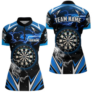 Customized Thunder Lightning Blue Dart Jerseys Women Quarter-Zip Shirts Team League Dart Shirts TDM1193