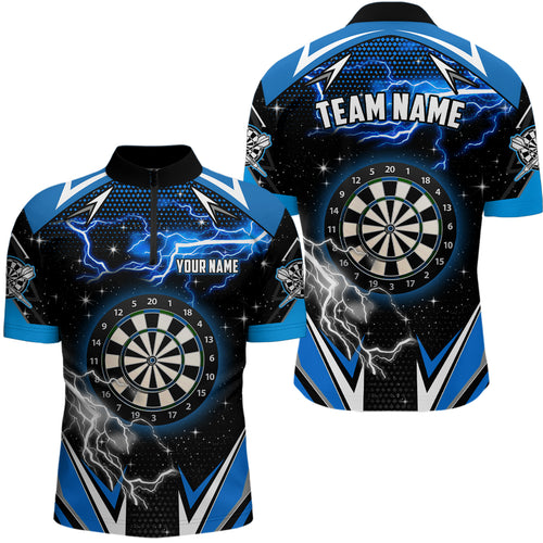 Customized Thunder Lightning Blue Dart Jerseys Men Quarter-Zip Shirts Team League Dart Shirts TDM1193