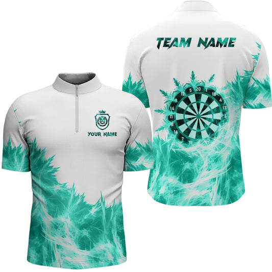 Icy Turquoise Light White Darts Polo & Quarter Zip Custom Dart Shirts For Men Team Darts Jerseys  TDM3682
