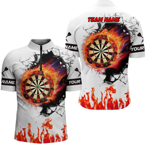 Orange Dartboard Fire Flame 3D Darts Quarter-Zip Shirts For Men Custom Darts Team Shirts TDM1391