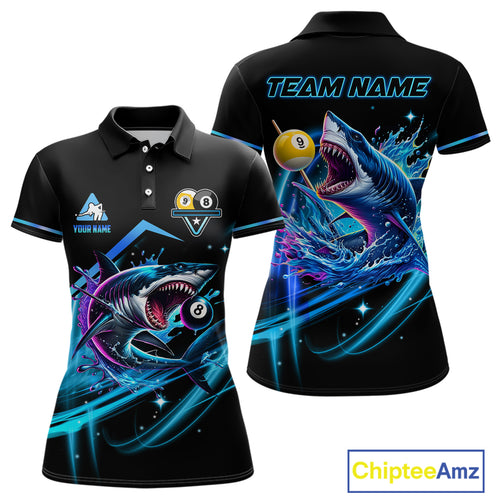 Blue 8 Ball & 9 Ball Pool Billiard Shark Polo & Quarter Zip For Women Custom Team Billiard Jerseys TDM3853