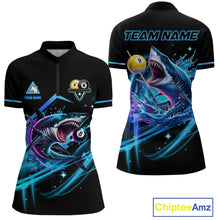 Load image into Gallery viewer, Blue 8 Ball &amp; 9 Ball Pool Billiard Shark Polo &amp; Quarter Zip For Women Custom Team Billiard Jerseys TDM3853