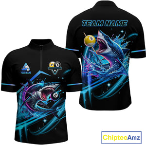 Blue 8 Ball & 9 Ball Pool Billiard Shark Polo & Quarter Zip For Men Custom Team Billiard Jerseys TDM3853