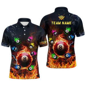 Personalized Colorful 8 Ball Fire 3D Men Polo & Quarter-Zip Shirts, Team League Billiard Jerseys TDM1770