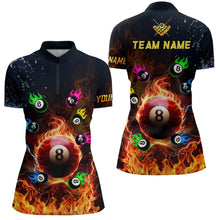 Load image into Gallery viewer, Personalized Colorful 8 Ball Fire 3D Women Polo &amp; Quarter-Zip Shirts, Team League Billiard Jerseys TDM1770