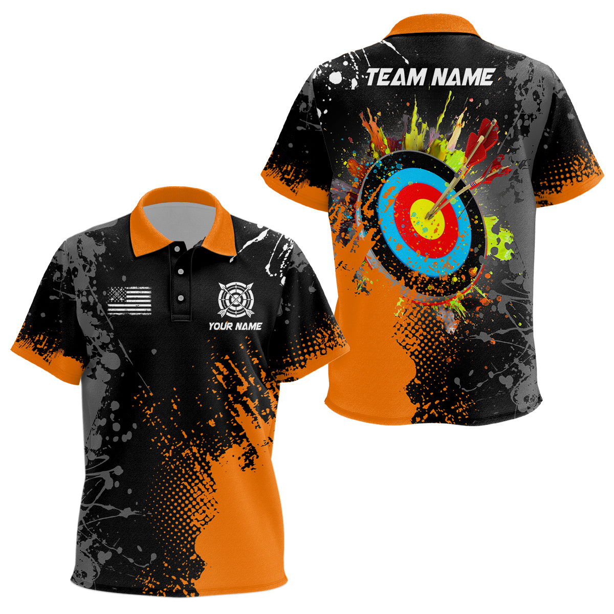Personalized Paint Orange 3D Target Archery Kid Polo Shirts, Archery Jerseys Attires TDM1970
